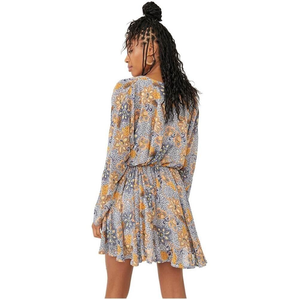 Free people Teegan Mini Dress floral faux wrap handkerchief hem gray yellow xs - Picture 3 of 8